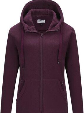 Outdoor Ventures Women's Hooded Polar Fleece Jacket Zip Up with 6 Pockets